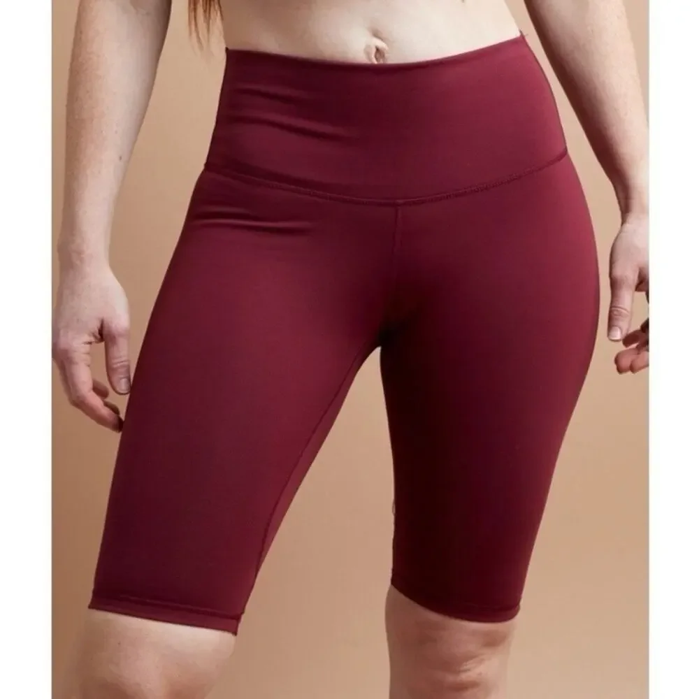 SAVVI Burgundy Wine Red Sienna Mid Rise Active Workout Running Biker Shorts Sz S